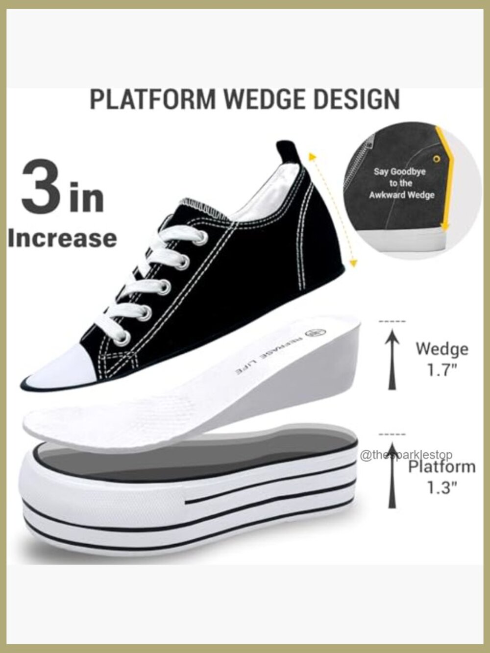 Canvas Platform Wedge Sneakers 3in Hidden Heel Height Boost Lace Up - Picture 4 of 7